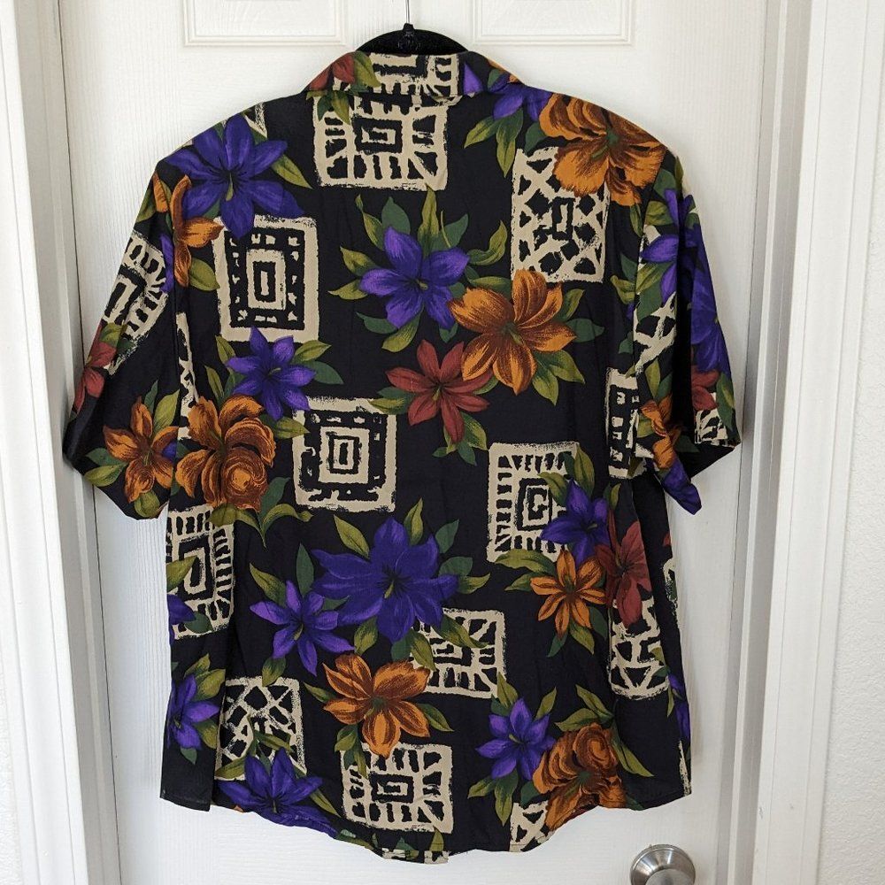 Vintage Cristin Stevens Floral Tribal Print Button Up Blouse - Large - BBQ Wear! - Picture 2 of 8